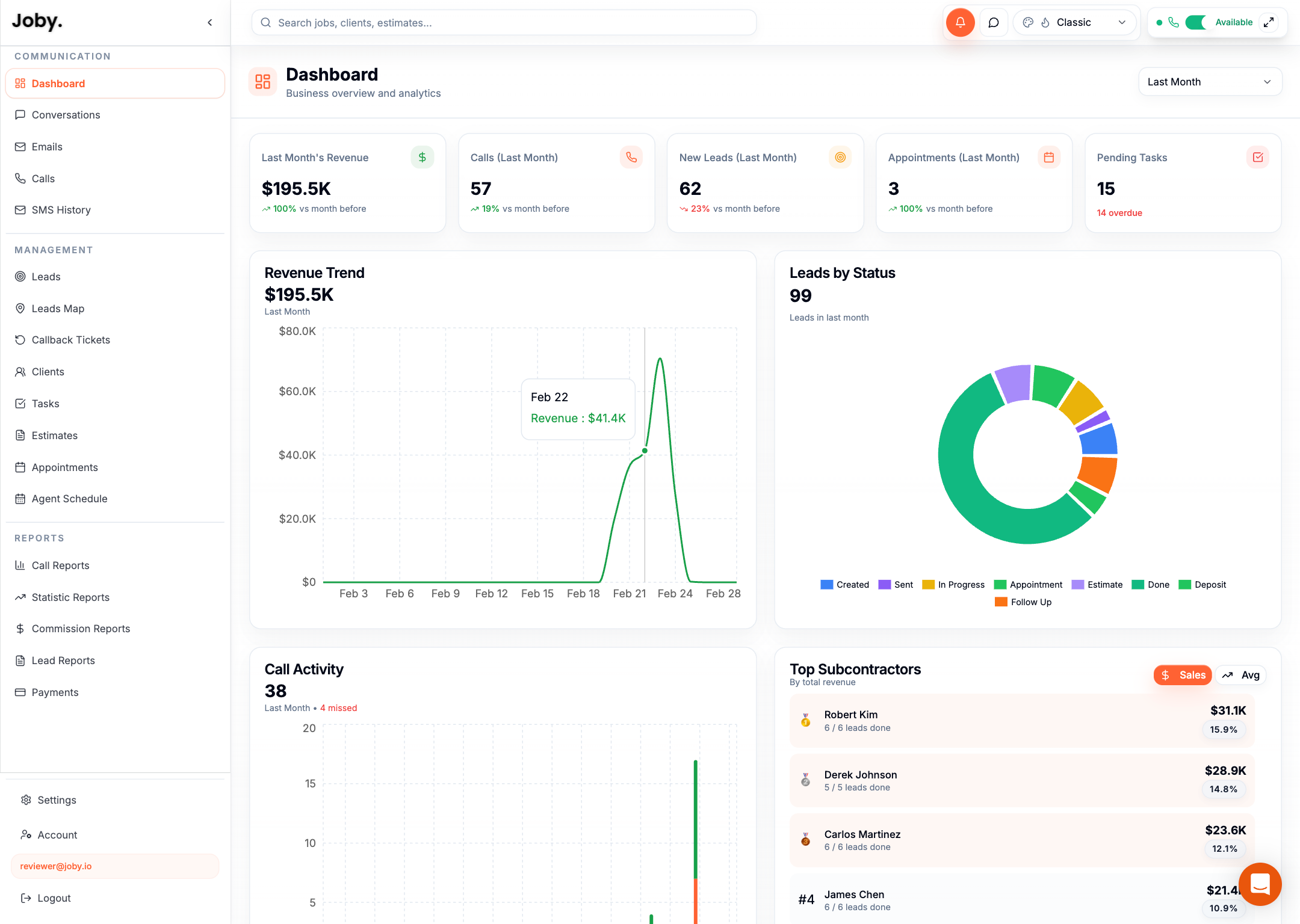 Joby Dashboard